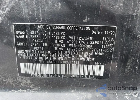 2024 Subaru Crosstrek Sport z USA, uszkodzony, nr VIN 4S4GUHF6XR3744483